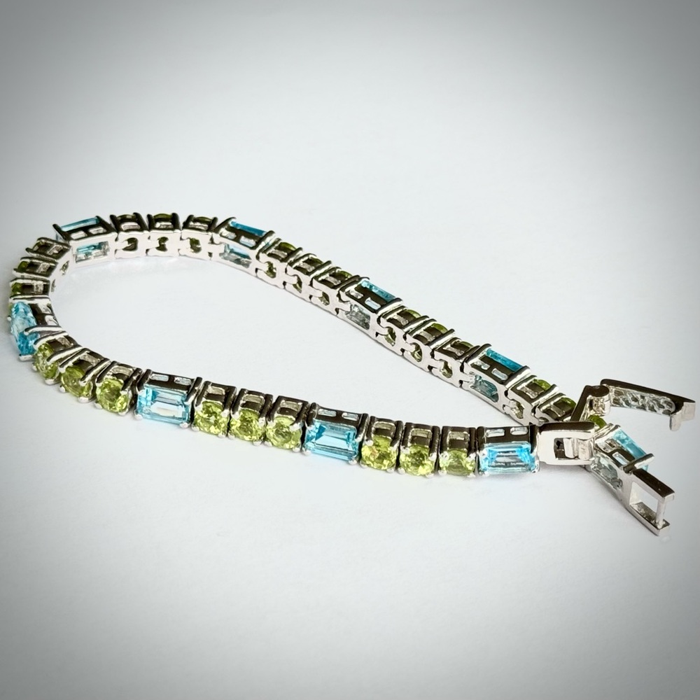 Blue TOPAZ & Green PERIDOT Tennis BRACELET Sterling SILVER 925 Multi Stone New
